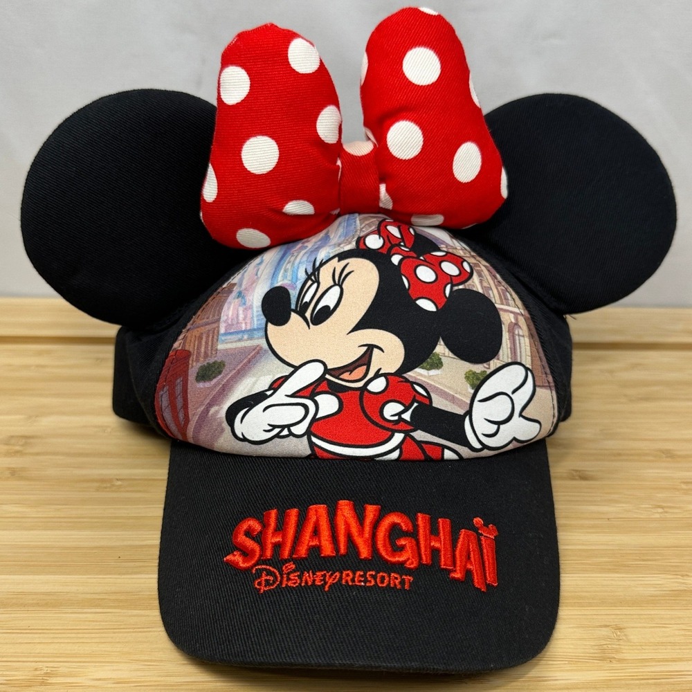 Disney‎ Parks Minnie Mouse Baseball Cap Shanghai Disneyland Resort 3D Ears Bow